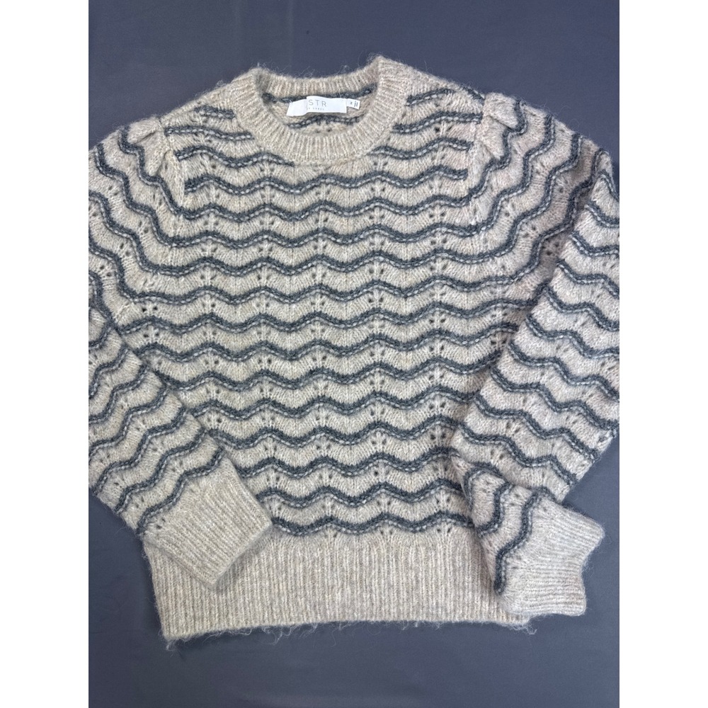 ASTR The Label Alpaca Blend Sweater Gray Taupe Wavy Stripe AlACT17850B Size M